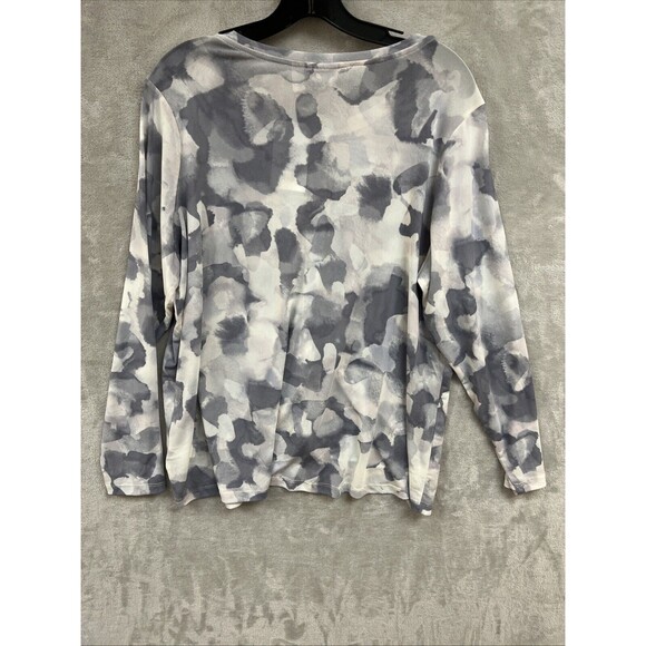 Logo Lori Goldstein Top Women's 1X Mesh Abstract Gray Long Sleeve Button Up - Picture 2 of 6